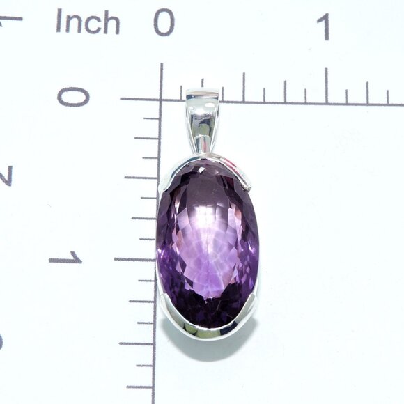 Amethyst Gemstone Pendant, 925 Sterling Silver, Purple Oval Cut Pendant, - Picture 4 of 5